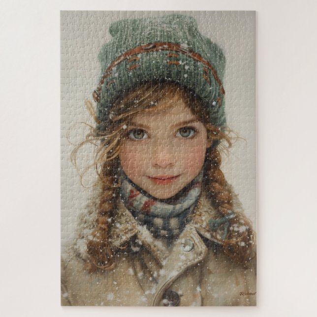 Puzzle Encantador retrato de invierno joven Chica (Vertical)