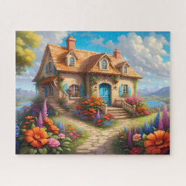 Puzzle Encantadora cabaña con jardín de flores de puerta