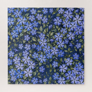 Puzzle Encantadoras Flores de Vinca Dispersas Azul Profun
