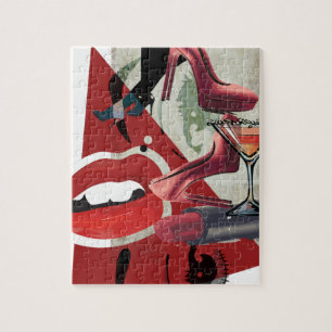 Puzzle Encanto rojo de la moda del labio de las mujeres