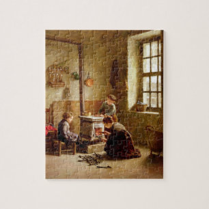 Puzzle Encendiendo la estufa, 1886 (aceite en el panel)