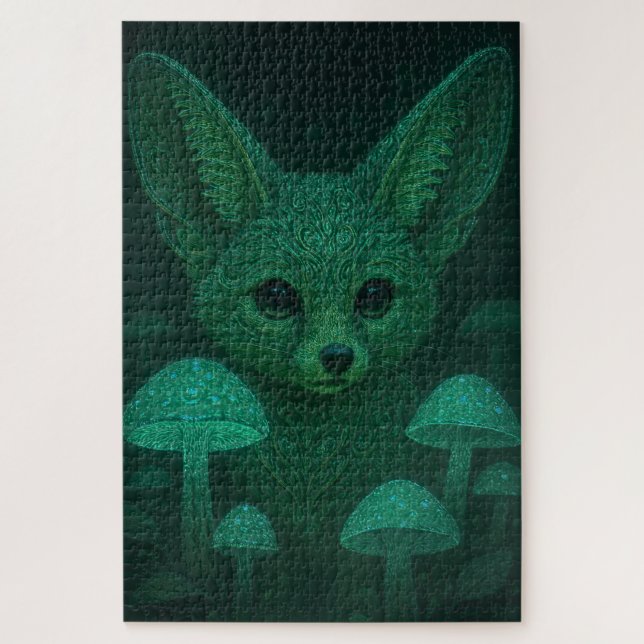 Puzzle Enchanted Fox & Bioluminescent Mushrooms Fairycore (Vertical)