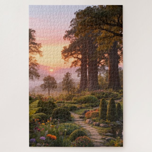 Puzzle Enchanted Garden at Dawn Majestic Trees (Vertical)