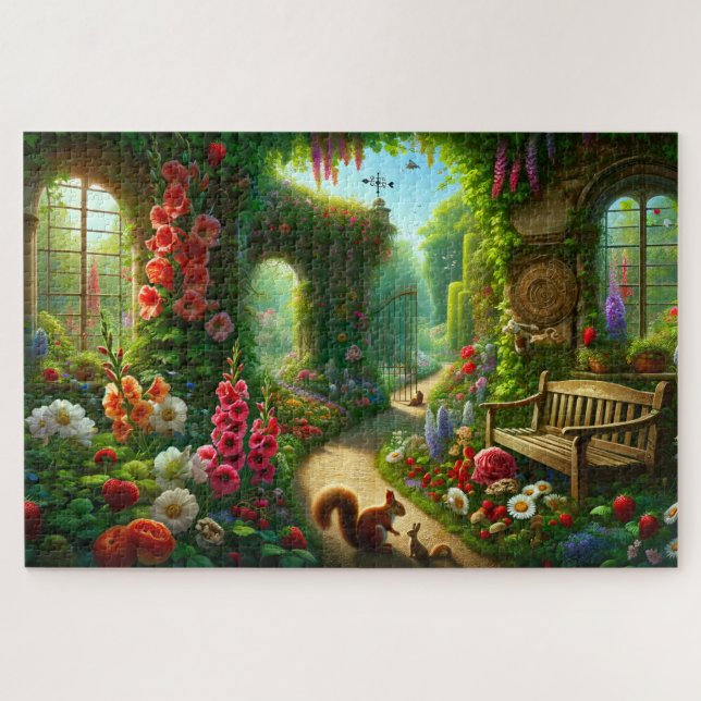 Puzzle Enchanted Garden Path Lush Floral Scenery (Horizontal)
