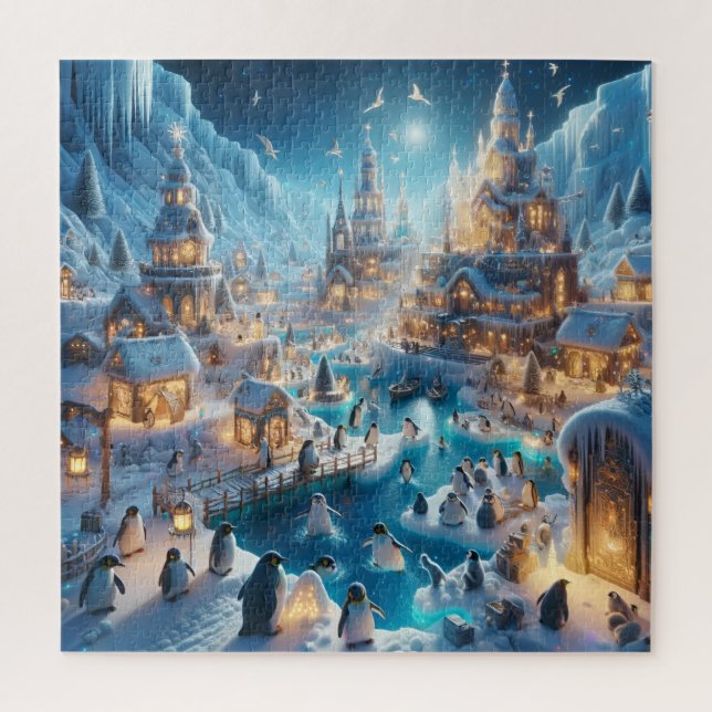 Puzzle Enchanted Penguin Icy Winter Village Fun Town (Vertical)