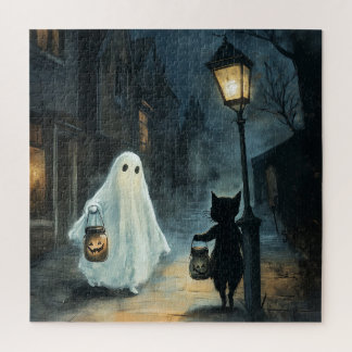 Puzzle Encuentro de Fantasma y Gato de Halloween
