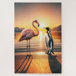Puzzle Encuentro Flamingo y Penguin Sunset