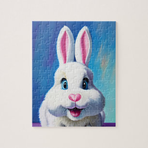 Puzzle Energetic White Bunny con Blue Eyes Fun Retrato