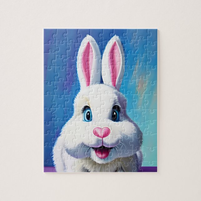 Puzzle Energetic White Bunny con Blue Eyes Fun Retrato (Vertical)