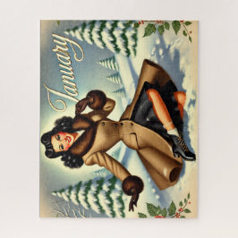 Puzzle Enero Vintage Winter Brunette Pin-up