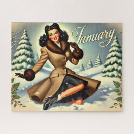 Puzzle Enero Vintage Winter Brunette Pin-up