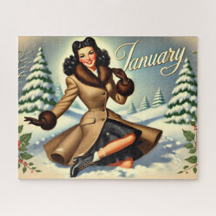 Puzzle Enero Vintage Winter Brunette Pin-up