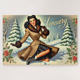 Puzzle Enero Vintage Winter Brunette Pin-up
