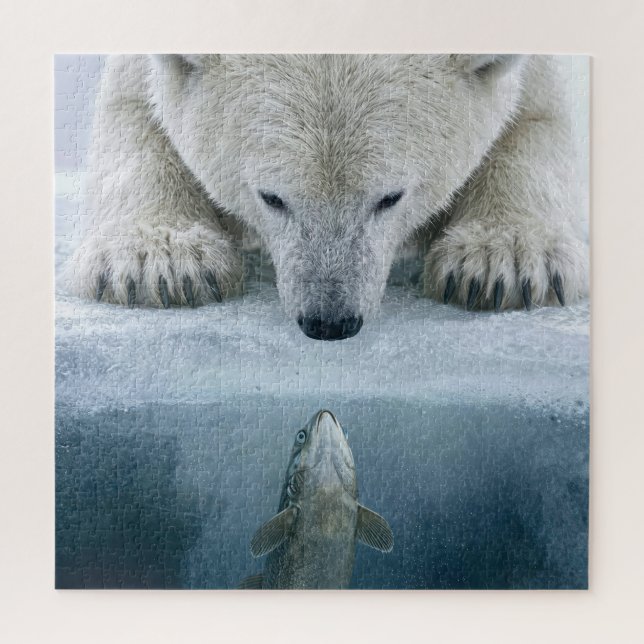 Puzzle Enfrentamiento entre oso polar y pez  (Vertical)