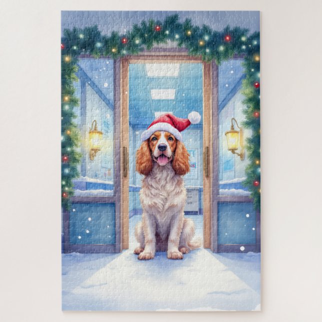 Puzzle English Cocker Spaniel Nurse Station Santa Hat (Vertical)