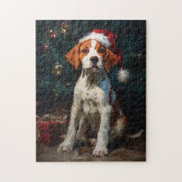 Puzzle English Foxhound Puppy Christmas Painting