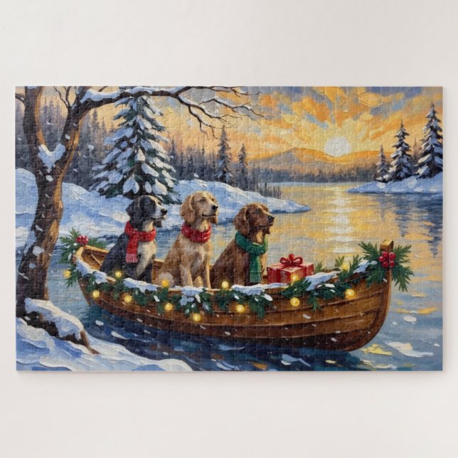 Puzzle English Setter Navidad Barco Fiesta (Horizontal)