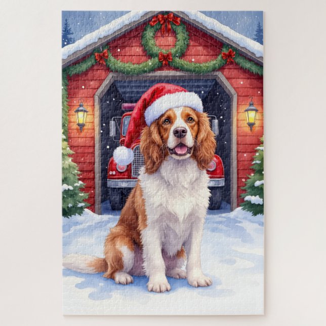 Puzzle English Springer Spaniel Fire Station Santa (Vertical)