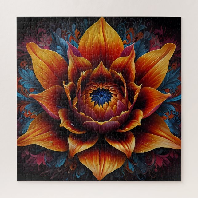Puzzle Enorme flor de cabeza de flores de naranja y azul (Vertical)