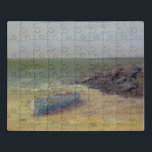 Puzzle Entrada de marea - Barco en la orilla<br><div class="desc">Tide's Rolling In por Marilyn Wendling. El barco descansa en la arena a medida que se acercan las olas.</div>