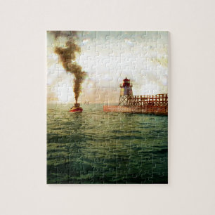 Puzzle Entrada de puerto, Charlevoix, Michigan circa 1900