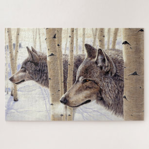 Puzzle Entre los Álamos Dos Lobos en Nieve Invernal Arte