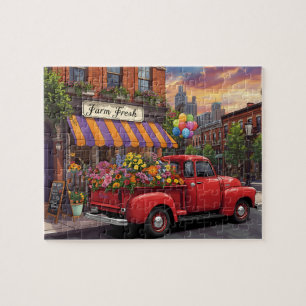 Puzzle Entrega de flores en camión antiguo en la ciudad