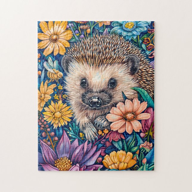 Puzzle Erizo en lecho de flores en flor (Vertical)
