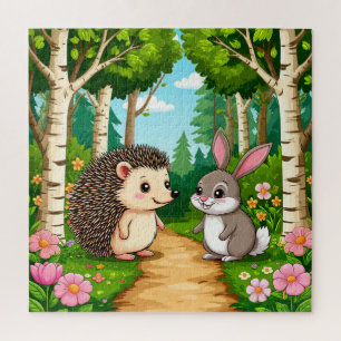 Puzzle Erizo Lindo y Conejo Se Encuentran