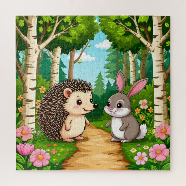 Puzzle Erizo Lindo y Conejo Se Encuentran (Vertical)