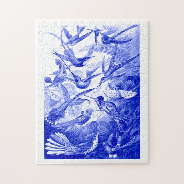 Puzzle Ernst Haeckel Trochilidae Birds Monotone en azul (Vertical)