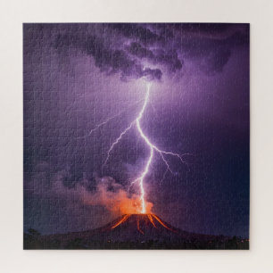 Puzzle Erupción dramática de relámpagos volcánicos noctur