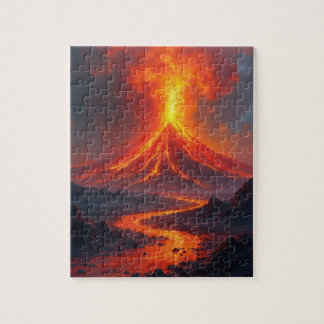 Puzzle erupción volcánica con flujos de lava