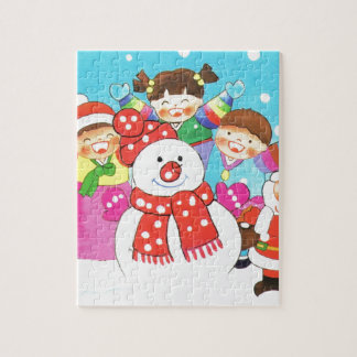Puzzle ¡Es tiempo de la nieve! Felices Navidad, niños en