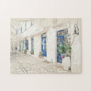 Puzzle Esbozo de Caminar por las calles griegas tradicion