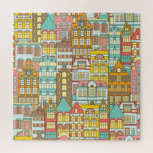 Puzzle Esbozo de la ciudad Panorama: Casas impecables. (Vertical)