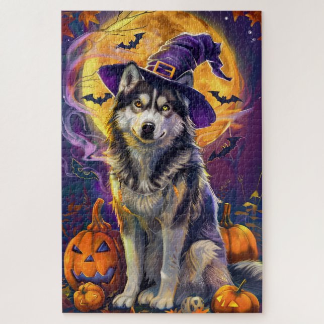 Puzzle Escandaloso Husky Perro Halloween Calabaza de Bruj (Vertical)