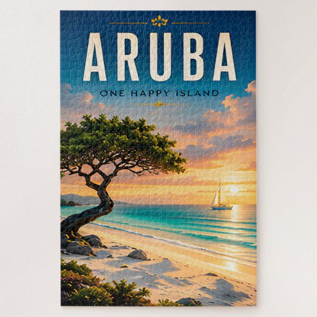 Puzzle 🌴 Escape a la playa caribeña de Aruba ☀️ (Vertical)