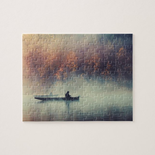 Puzzle Escape de pesca en una mañana de otoño al lago (Horizontal)