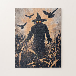Puzzle Escarecrow con ojos brillantes en Cornfield
