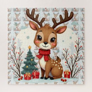 Puzzle Escena adorable de renos de Navidad en un bosque n