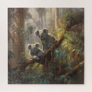 Puzzle Escena botánica curiosa koalas en el árbol del euc