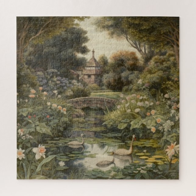 Puzzle Escena botánica de cisnes en un jardín inglés (Vertical)