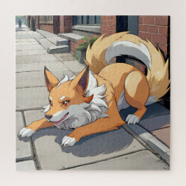 Puzzle Escena callejera de perro juguetón