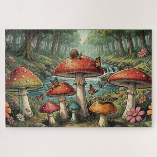 Puzzle Escena caprichosa del bosque de Cottagecore con ho