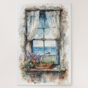 Puzzle Escena costera en acuarela con vista al mar desde 