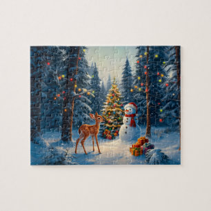 Puzzle Escena De Árbol De Navidad Cute Deer Fawn Snowman
