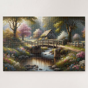 Puzzle Escena de cabaña de puente de primavera Cottagecor