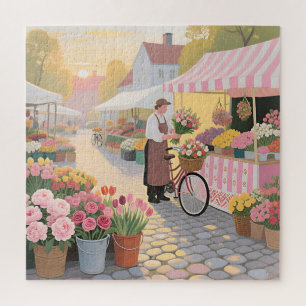 Puzzle Escena de calle de flores soleadas