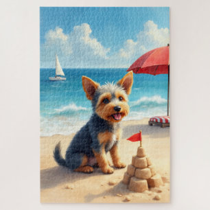 Puzzle Escena de castillo de arena en la playa con Terrie